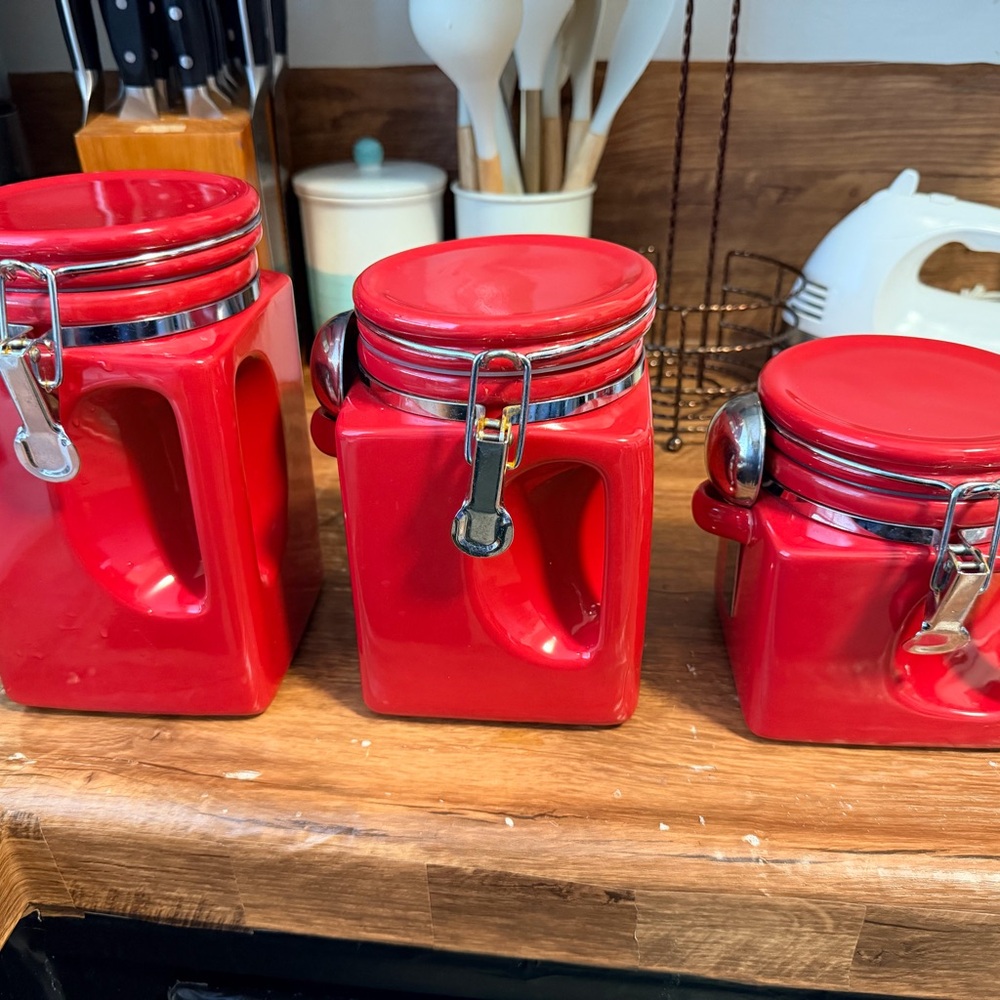 Red Airtight Kitchen Canister Set